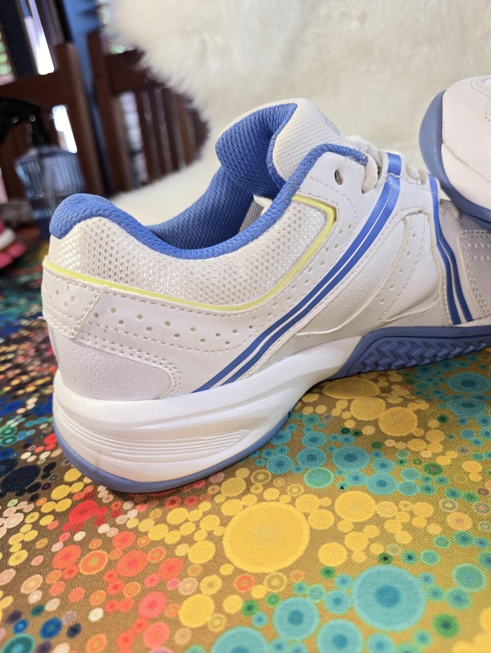 Wilson Rush Pro Women's Tennis Shoe White Sneakers with Blue and Yellow Accents - Picture 6 of 14